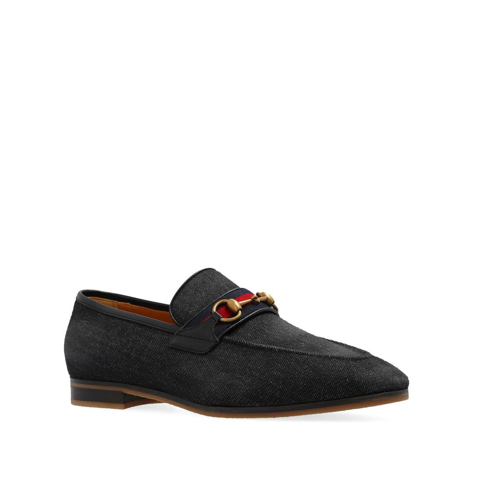 Mocasini Gucci negri din material textil