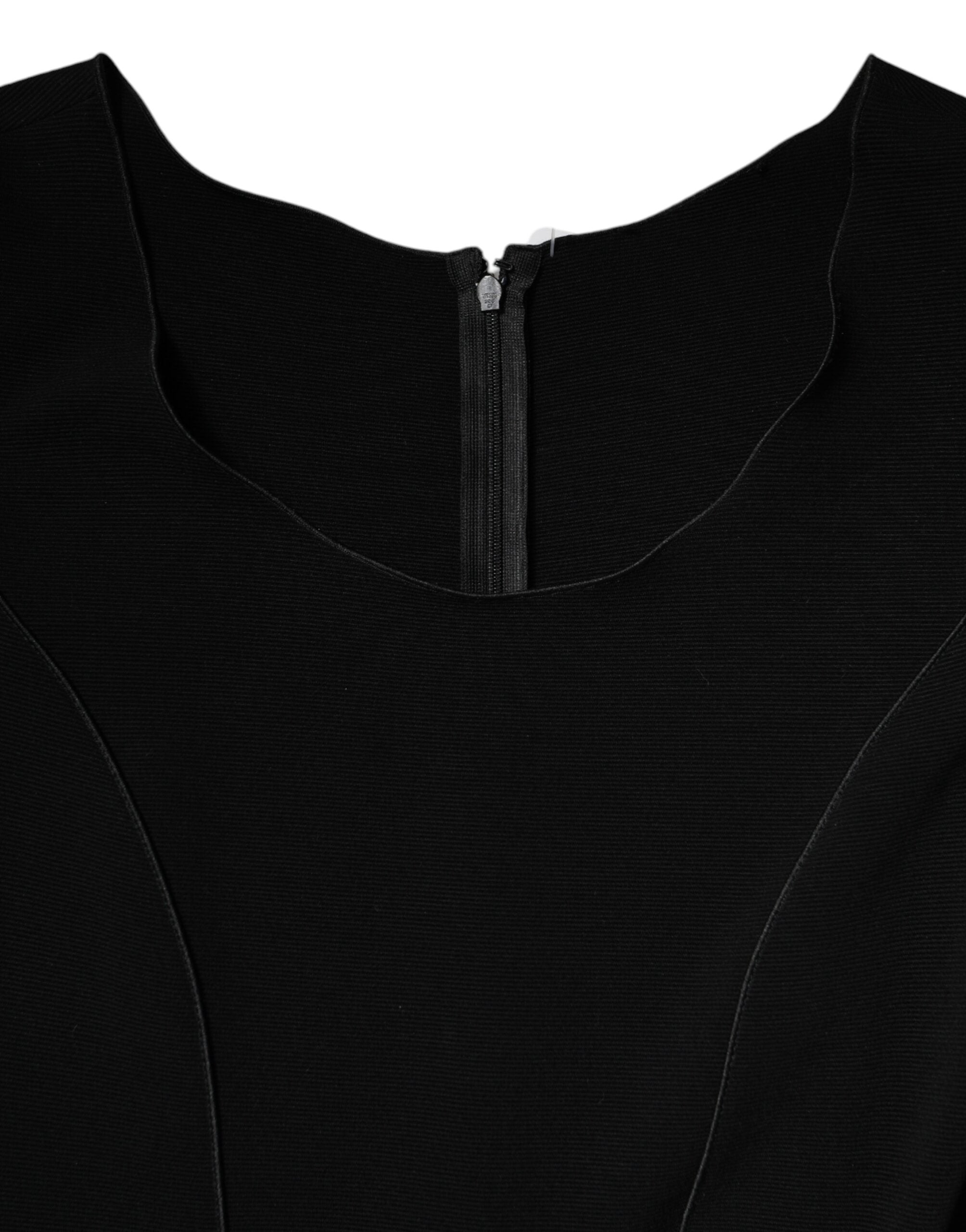 Rochie midi Emporio Armani neagră din viscoză, cu mâneci scurte, model teacă