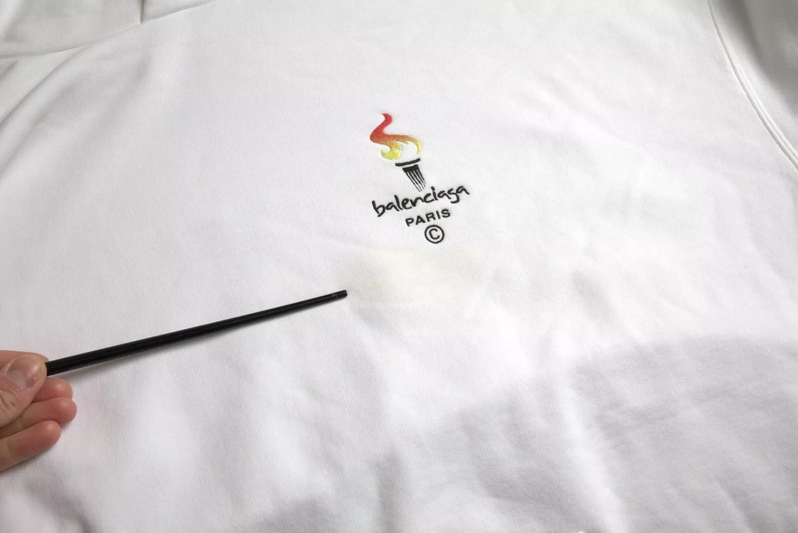 Pulover Balenciaga cu glugă și logo din bumbac alb, supradimensionat