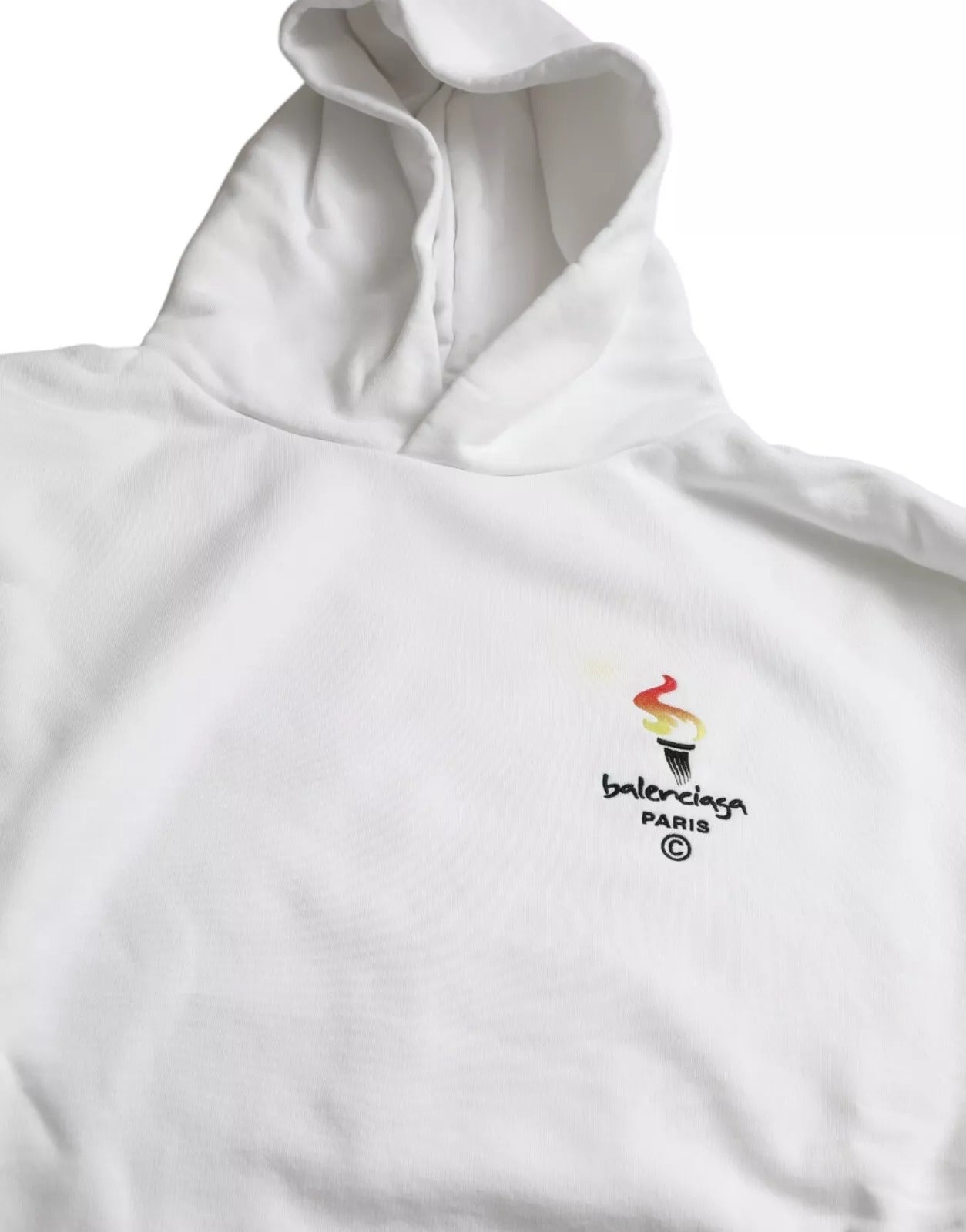 Pulover Balenciaga cu glugă și logo din bumbac alb, supradimensionat