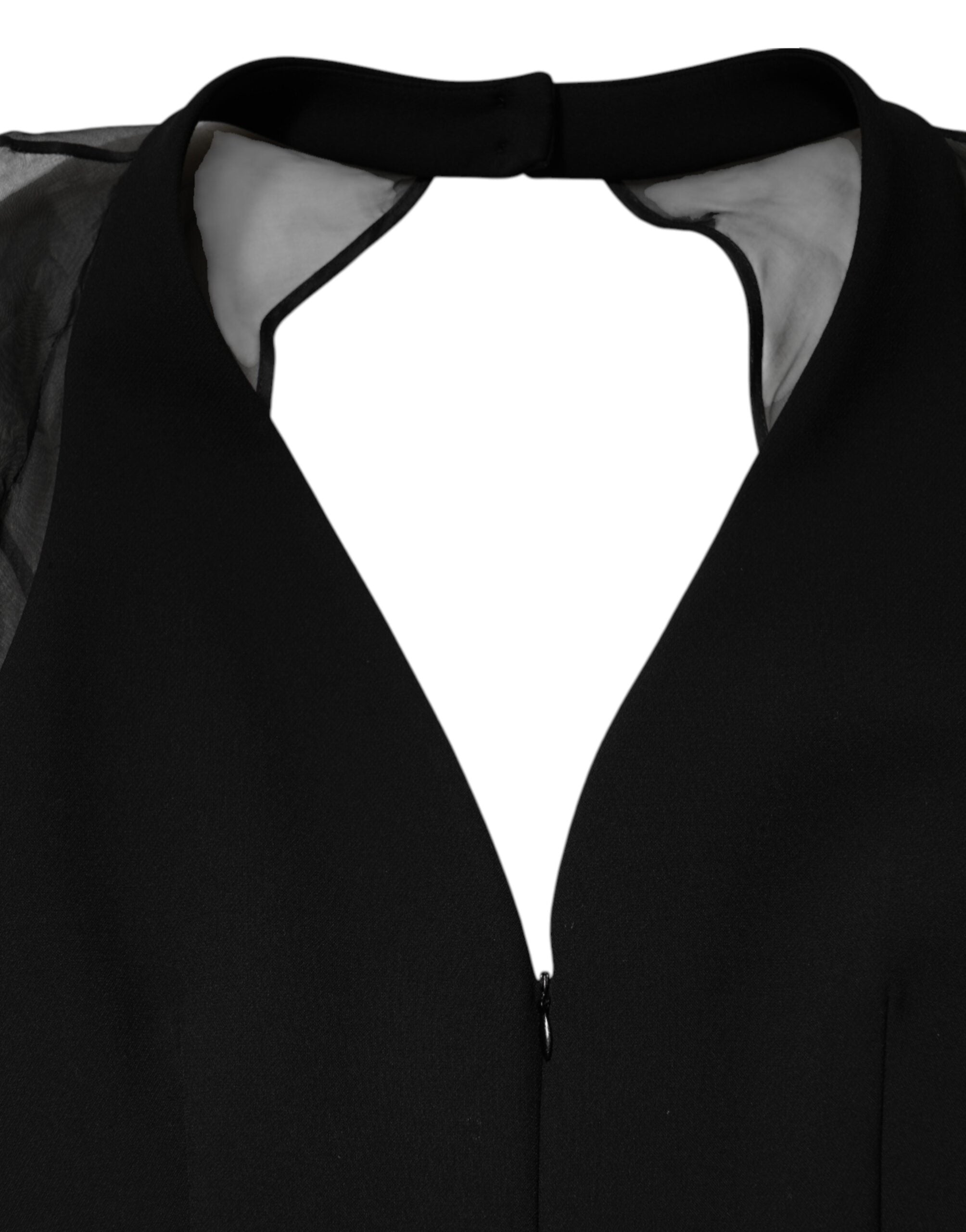 Rochie mini Emporio Armani neagră cu mâneci transparente și decolteu în V, cu curea