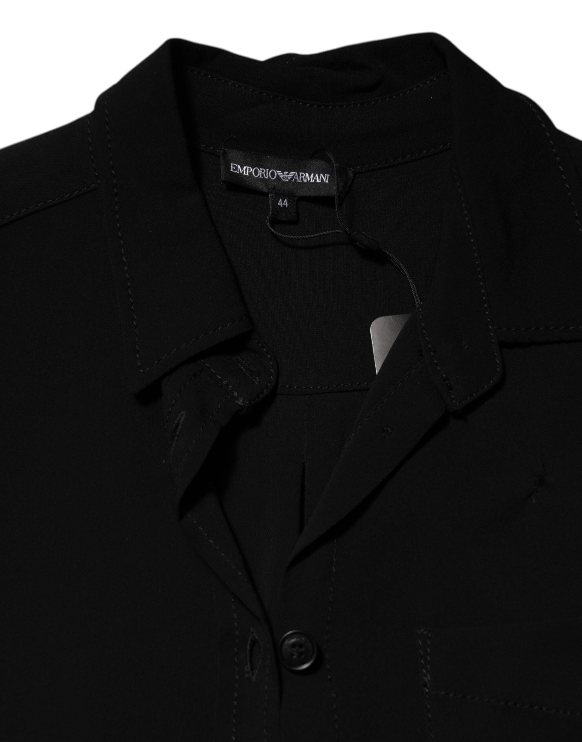 Rochie Emporio Armani neagră din amestec de viscoză, stil cămașă, cu curea