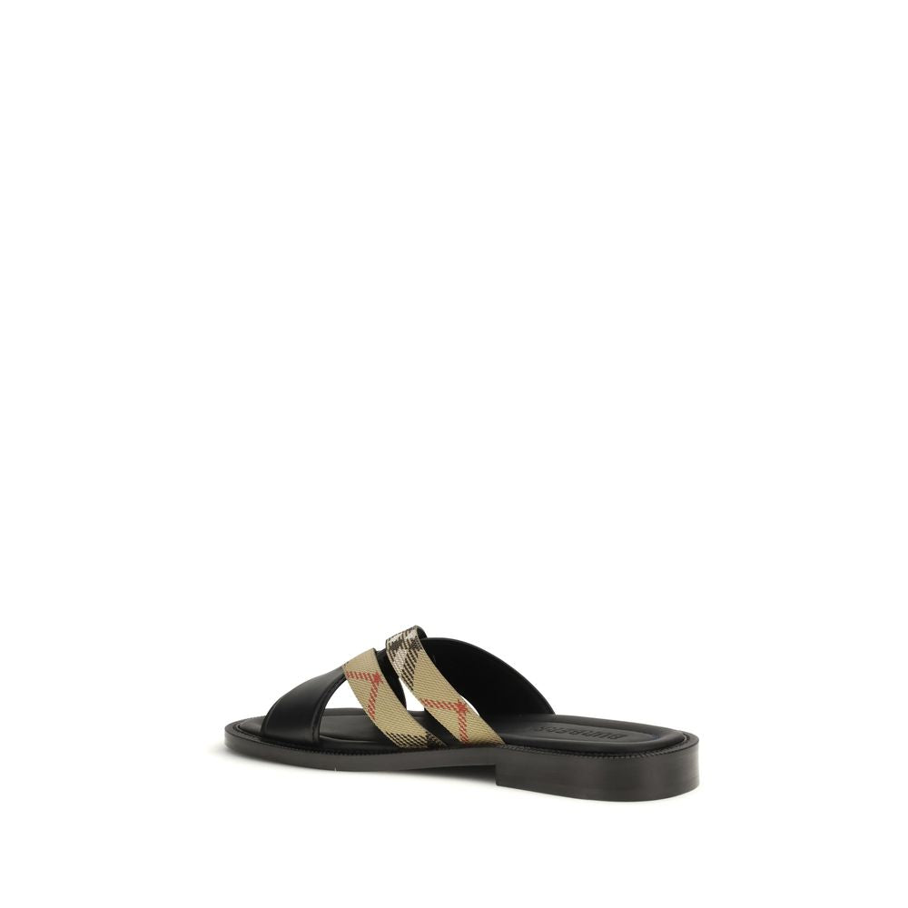 Burberry Black Calf Leather Bos Taurus Sandals