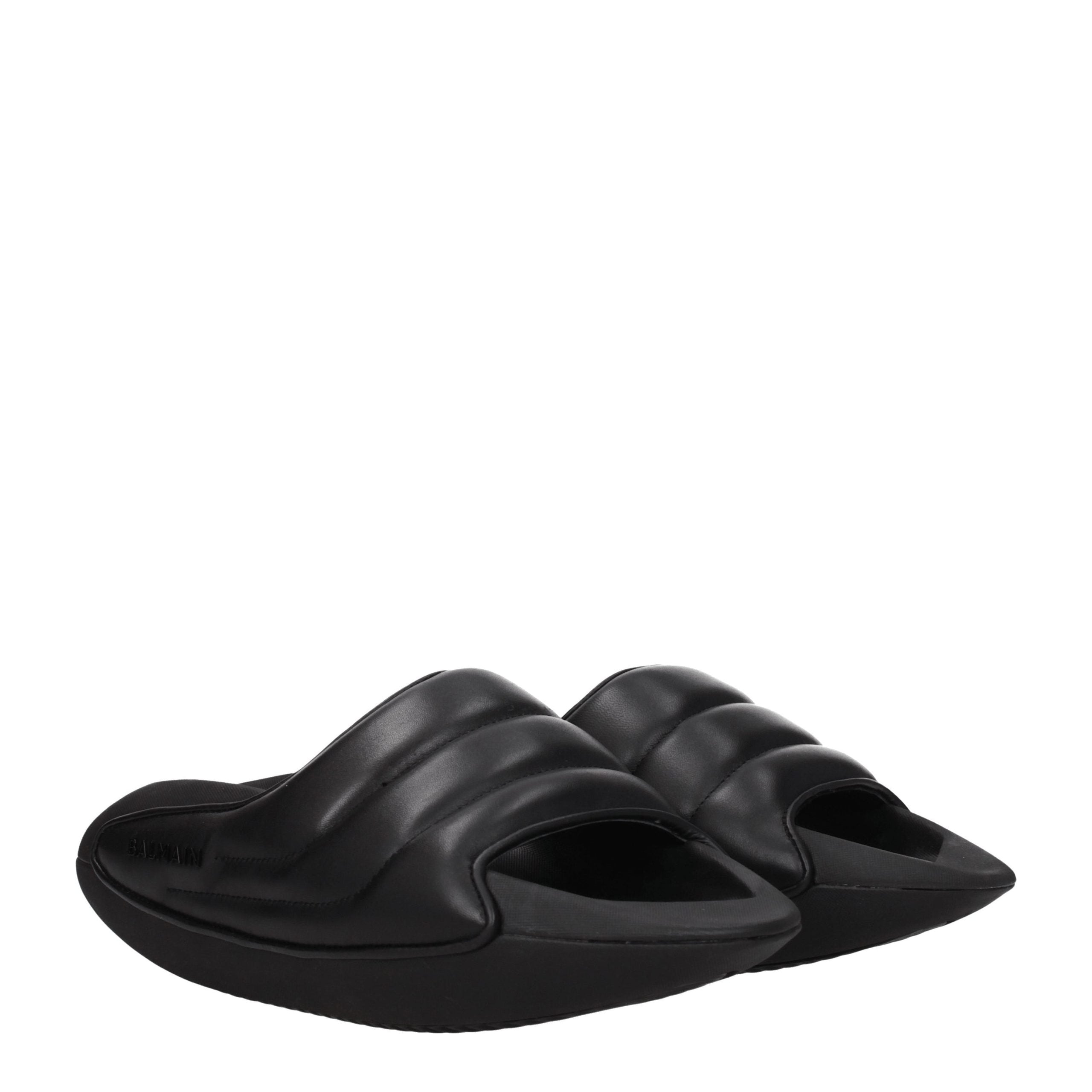 Balmain Black Leather Slippers
