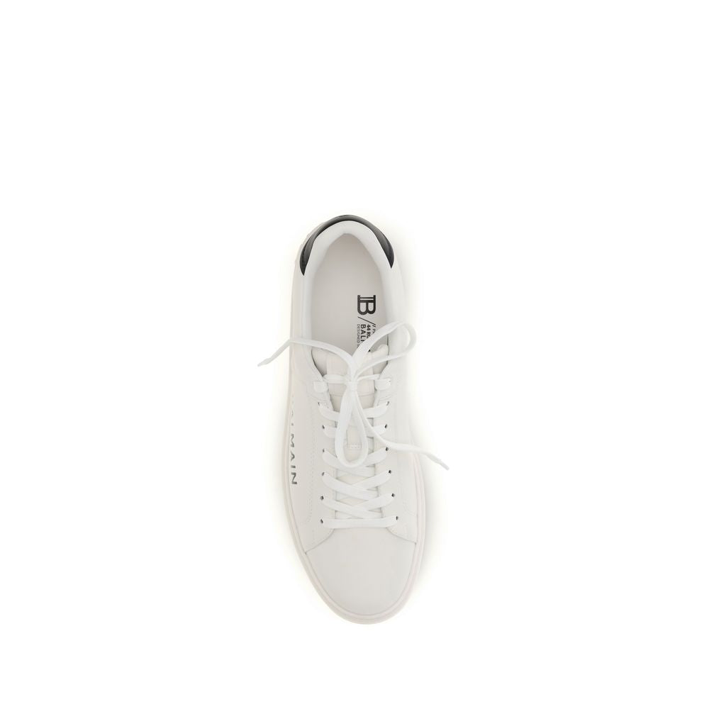 Balmain White Calf Leather Bos Taurus Low Top Sneakers