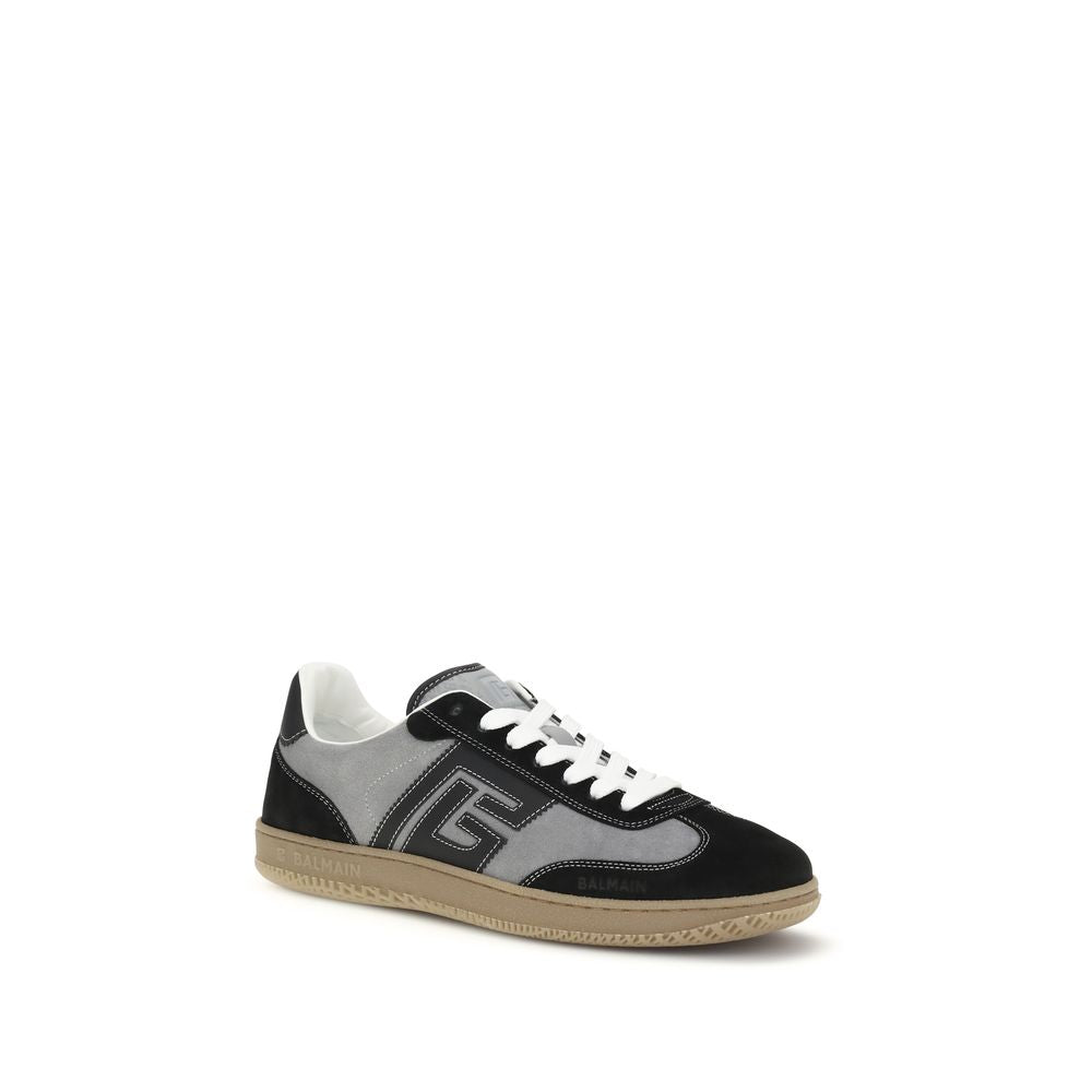 Balmain Gray Calf Leather Bos Taurus Low Top Sneakers