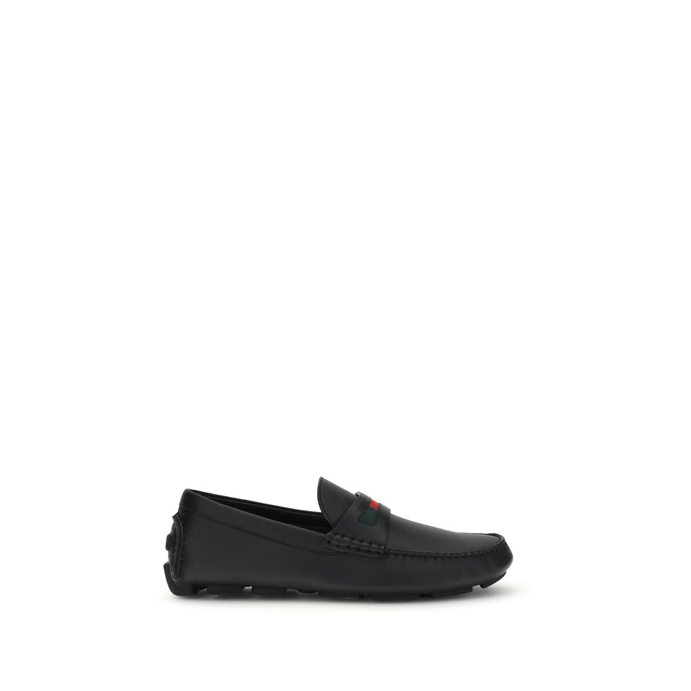 Gucci Black Calf Leather Bos Taurus Slip-On Loafers