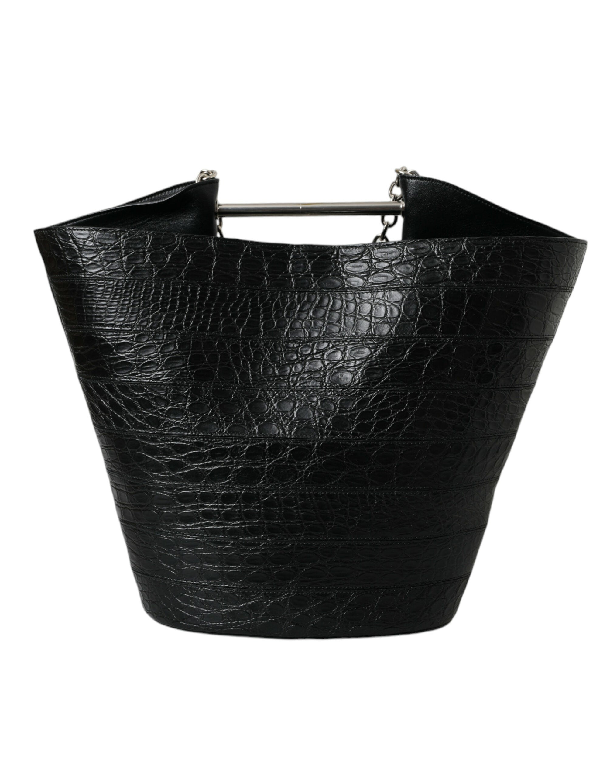 Balenciaga Black Exotic Skin Leather Maxi Bucket Tote Purse Bag