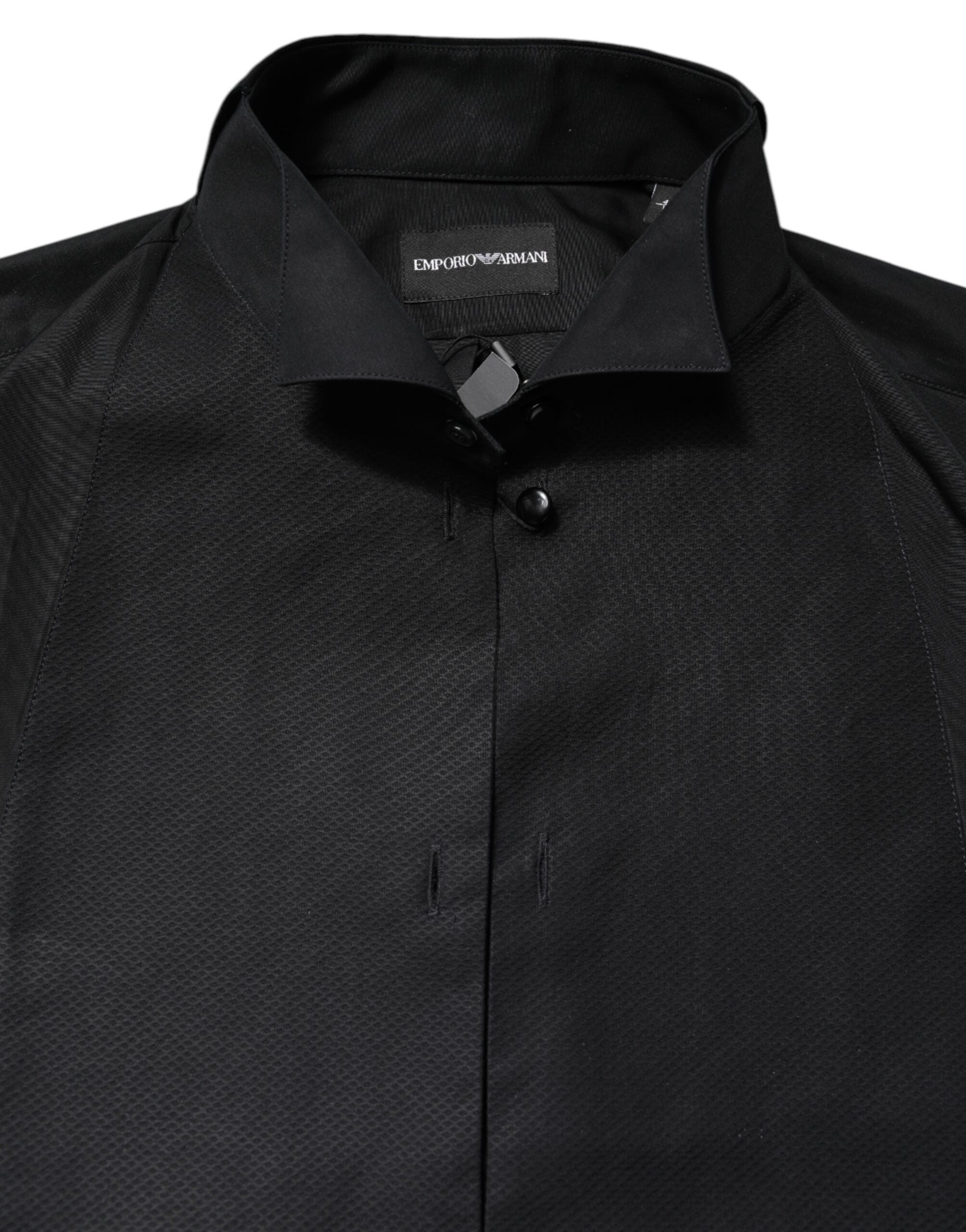 Emporio Armani Black Cotton Long Sleeves Formal Dress Shirt