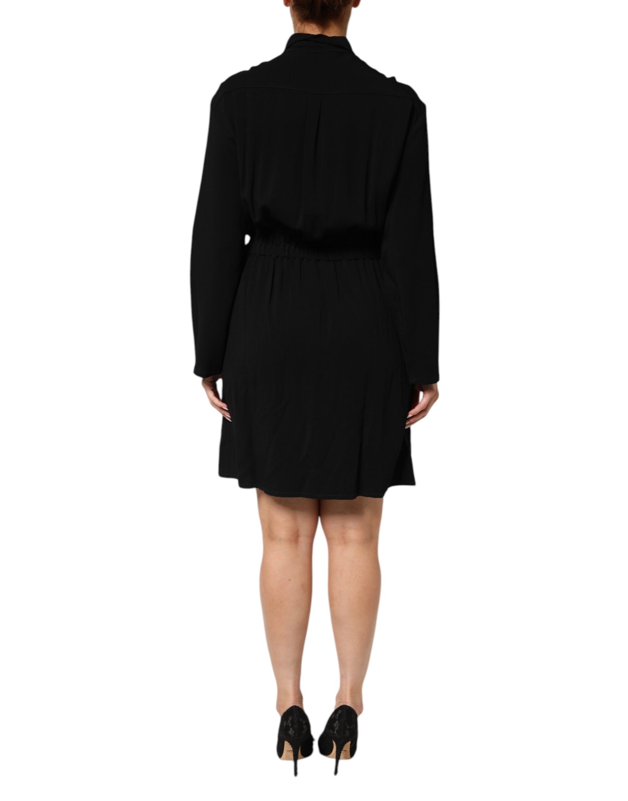 Emporio Armani Black Viscose Blend Shirt Style Belted  Dress