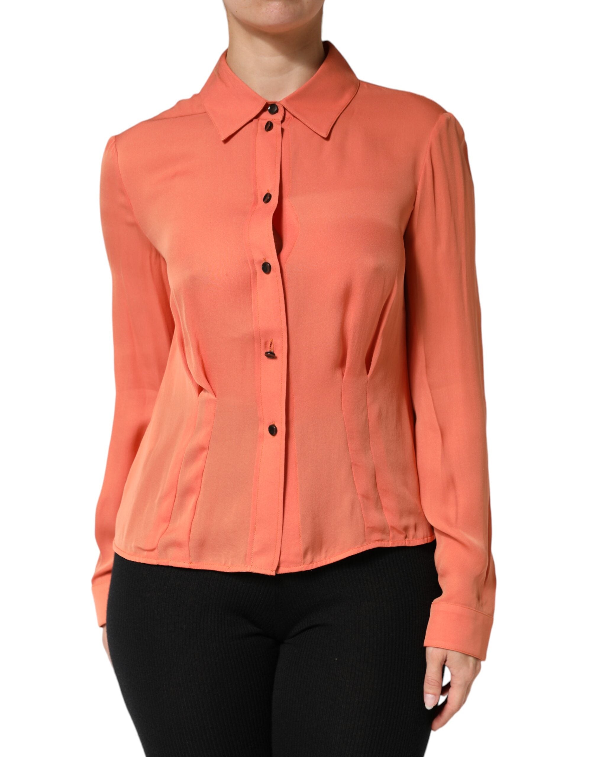 Emporio Armani Orange Collared Button Down Long Sleeves  Top